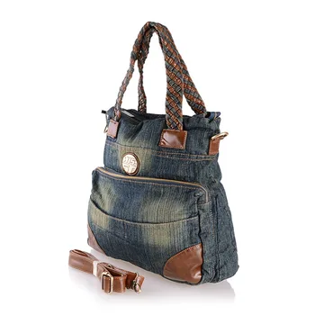 2016 Women Handbag Vintage Denim Shoulder Bags Large Capacity Jeans Crossbody Bag Knitted Casual Women Messenger Bag Bolsa A0138