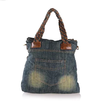 2016 Women Handbag Vintage Denim Shoulder Bags Large Capacity Jeans Crossbody Bag Knitted Casual Women Messenger Bag Bolsa A0138