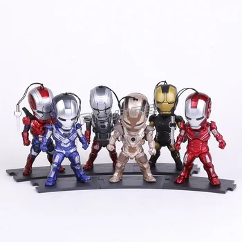 Iron Man Pendant Figures with LED Light MK43 MK42 Iron Patriot PVC Action Figures Collection Toys 6pcs/set opp bag 10cm