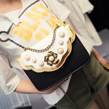 2016 Women Designer Hand Bag Handbags Leather Pearl FLOWER Chains Lock Flap Handbag Lady Shoulder Crossbody Small Messenger Bags