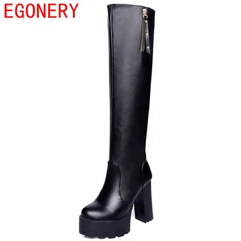 EGONERY shoes 2017 new winter fashion simple and elegant warm and comfortable breathable waterproof knee-high boots thick shoes
