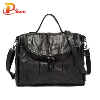 Genuine Leather Patchwork Women Messenger Bag Sheepskin Leather Shoulder Bag Women Crossbody Rivet Bag bolsas Ladies Bag