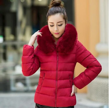 Fur collar women coat Slim women cotton-padded jacket female short paragraph plus size winter jacket women thickening outerwear