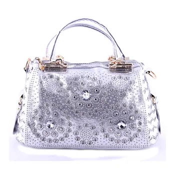 Elegant Design Women Fashion Handbags Rhinestones Women's purses and Ladies Handbags PU + Denim