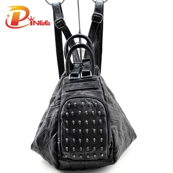 Multifunctional Genuine Leather Backpack For Women Skull Bag Sheepskin Lady Shoulder Bags