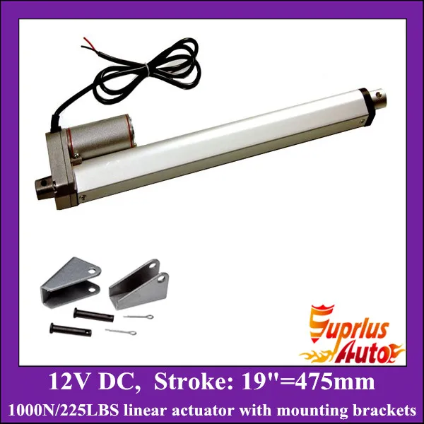 12v linear actuator with mounting brackets, 19inch/ 475mm stroke with 1000N/ 225lbs load electric linear actuators