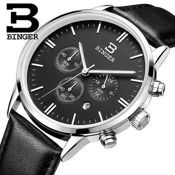 Switzerland Classic Business Quartz Watch Men JAPAN Binger Brand Leather Casual Wristwatch Chronograph Sport Relojes hombre New