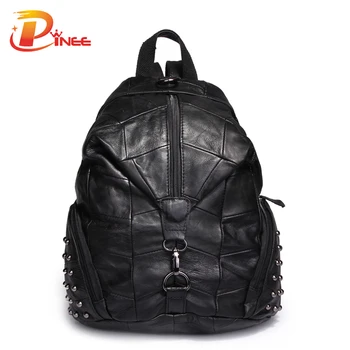 Patchwork Suede Leather Backpack For Teenage Girls Soft Genuine Leather School Bags For Ladies