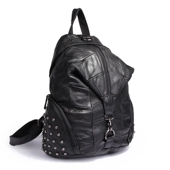Patchwork Suede Leather Backpack For Teenage Girls Soft Genuine Leather School Bags For Ladies