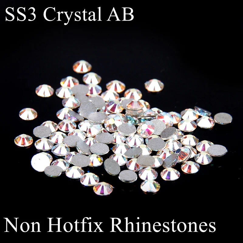 Non Hotfix Glass Rhinestones ss3 1.2-1.4mm White Crystal AB Glitter Micro Nails Art Decoration Flat Back Glue On Strass Diamonds