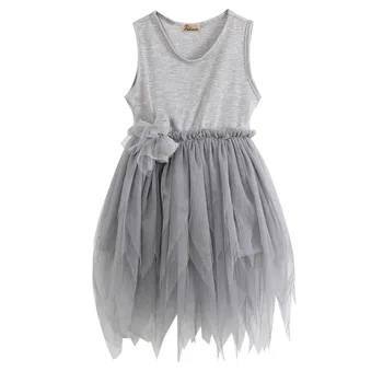 Baby Girl Summer Dress New Flower Lace Princess Tutu Dress Grey Infant Clothes Bebes Adroable Sunsuit Clothing Set For 2-7Y
