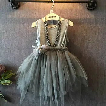 Baby Girl Summer Dress New Flower Lace Princess Tutu Dress Grey Infant Clothes Bebes Adroable Sunsuit Clothing Set For 2-7Y