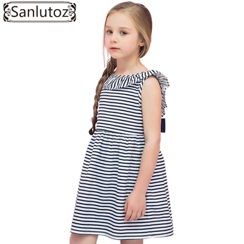 Sanlutoz Cotton Dress for Girl Stripe Kids Clothes Bow Toddler Party Birthday Brand Princess 2017 Fashion