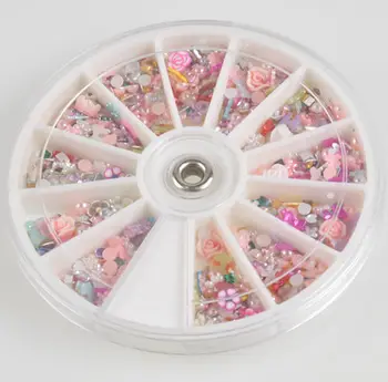 1200pcs Mixed 3D Nail Art Decorations Tips Glitters Flower Star Heart Rhinestones Slice Nail Tools Manicure +Wheel NA168