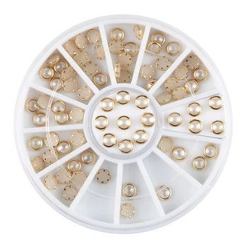 4mm Pearl Acrylic Nail Art Decoration Beads UV Gel Polish Glitter 3D Desgin Charm Jewelry Accessories Wheel Manicure Tools