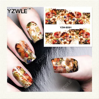 YZWLE 1 Sheet DIY Decals Nails Art Water Transfer Printing Stickers Accessories For Manicure Salon YZW-8091