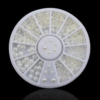 New Beige White Pearl Nail Art Stone Size 2mm 3mm 4mm Wheel Rhinestones Beads Lovely Solid Imitation Pearl Decoration for Nails