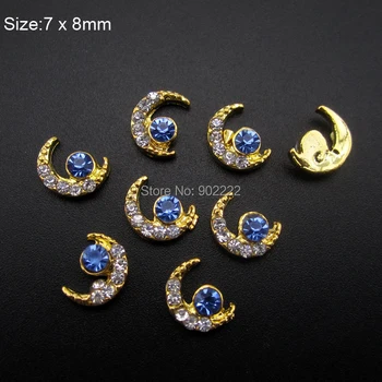 10pcs Gold alloy rhinestones moon shape design nail tools 3d nail jewelry for manicure AM371