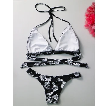 2017 Sexy Backless Halter Padded Bikinis Two Piece Separates Beachwear Swimwear Triangle Bikini String maillot de bain femme