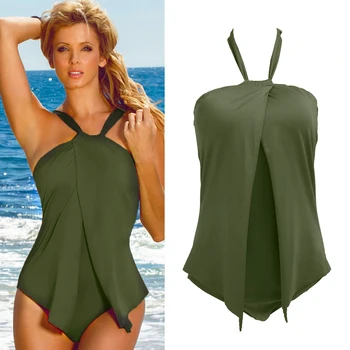 Bikini Neck Elastic Sexy Women Swimwear One Piece Swimsuit Monokini Padded Tankini Burgundy Army Green Beach Wear Bathing Suit