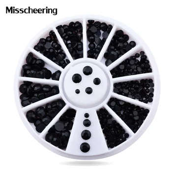 1 wheel Mix Sizes 3d Nail Art Decorations Black Rhinestone Wheel Nail Supplies