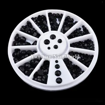 1 wheel Mix Sizes 3d Nail Art Decorations Black Rhinestone Wheel Nail Supplies