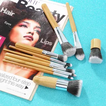 10 PCS Pro Cosmetic Brush set Bamboo Handle Synthetic Makeup Brushes Kit make up brush set tools pincel maquiagem