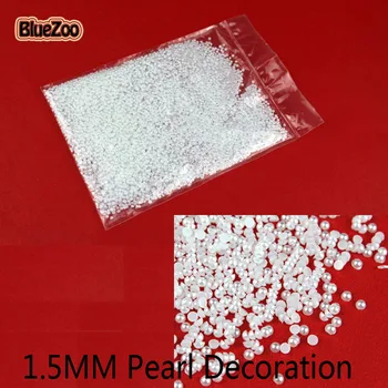 BlueZoo 10000pcs 1.5mm White Color Nail Half Pearls Beads Flatback Round Pearls 3D Nail Art Decoration 2 mm Solid Nail Pearls