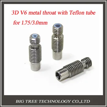 NEW!! 3D V6 Hotend Nozzle Throat With PTFE Pipe M6 For 1.75mm/3.0mm Filament 3d Printer 10pcs/lot