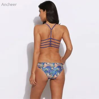 2017 New Swimwear Women Floral Printed Swimsuits With Zipper Low Waist Brazilian Bikini Sets Sexy Push Up Bathing Suit Beachwear