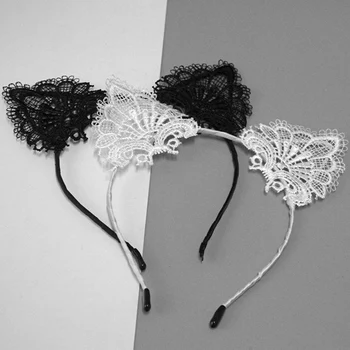 2017New Fashion Funny Women Cute Cat Kitty Costume Ear Party Lace Hairbands Headbands Lady Kids Hair Head Band Accessories