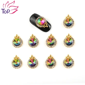 10Pcs/Lot Colorful Crystal Nails Accessoires Alloy Metal Crown Design Glitter Rhinestones 3D Nail Art Decorations TN1874