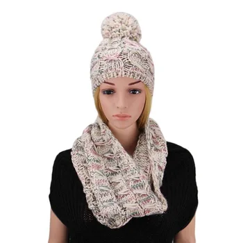 2 Pcs/Set Winter Women Warm Wool Knitted Fashion Scarf And Hat Beanie Cap Lady Daily Outdoor Shopping Travel Sale