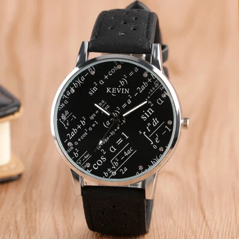 KEVIN Full Black Chic Speical Mathematical Formula Dial Deisgn Wrist Watches Student Watches Men Women Simple Clock