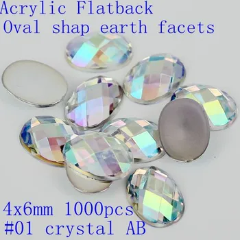 1000pcs 4x6mm Acrylic Crystal Flatback Oval Shape Earth Facets AB Colors Rhinestone For Nail Art 3D Jewelry Decorative Stones