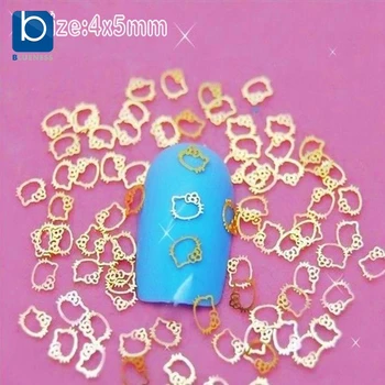 Blueness Glitter Nail Art Alloy Gold Cat Slices 3D 100Pcs/lot Metal Charms Studs For Manicure UV Gel Decorations Design PJ098