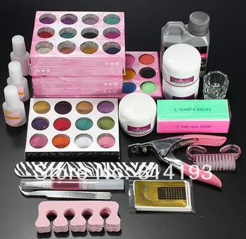 Professional Nails Tool Set Acrylic Glitter Powder Liquid Brush Clipper Primer File Nail Art Tips Kit
