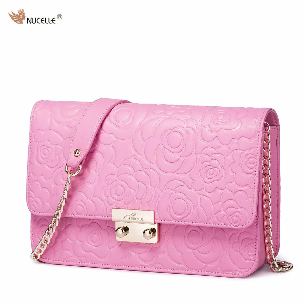 NUCELLE Brand Design Classic Embossed Cow Leather Handbag Shoulder Crossbody Chains Cluctch Bags For Women Ladies