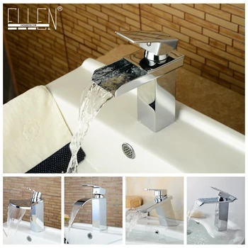 Soild Brass Single Lever Chrome Square Bathroom Waterfall Faucet