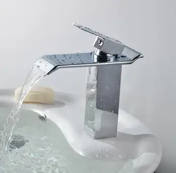 Soild Brass Single Lever Chrome Square Bathroom Waterfall Faucet