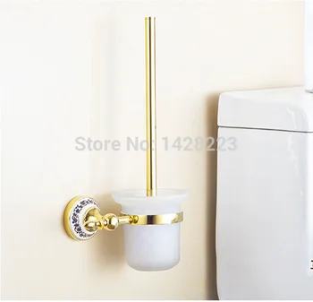 European Style Golden Toilet Brush Cup Holder Golden Color Wall Mounted with Glass Cup