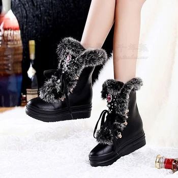 Warm Winter Snow Boots Diamond Muffin Thick Non Slip Bottom Plush Crystal Makehand Cotton Women Boots