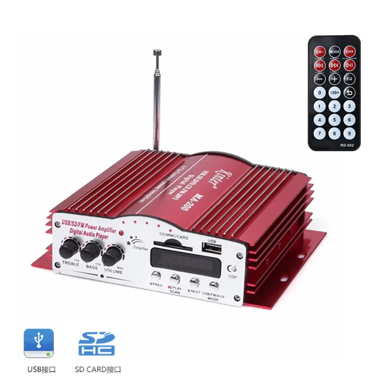 MA200 home 4 channel high power amplifier FM multi function amplifier USB SD reader With remote control computer audio amplifier