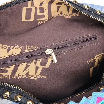 The new 2016 bump color rivet badge embroidery locomotive cowboy tide female bag hand carry one shoulder aslant female bag
