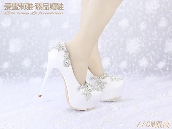 The New 2017 White Satin High with The Bride Shoes Waterproof Slipper Wedding Shoes Picture Taken Single Shoes for Women's Shoes