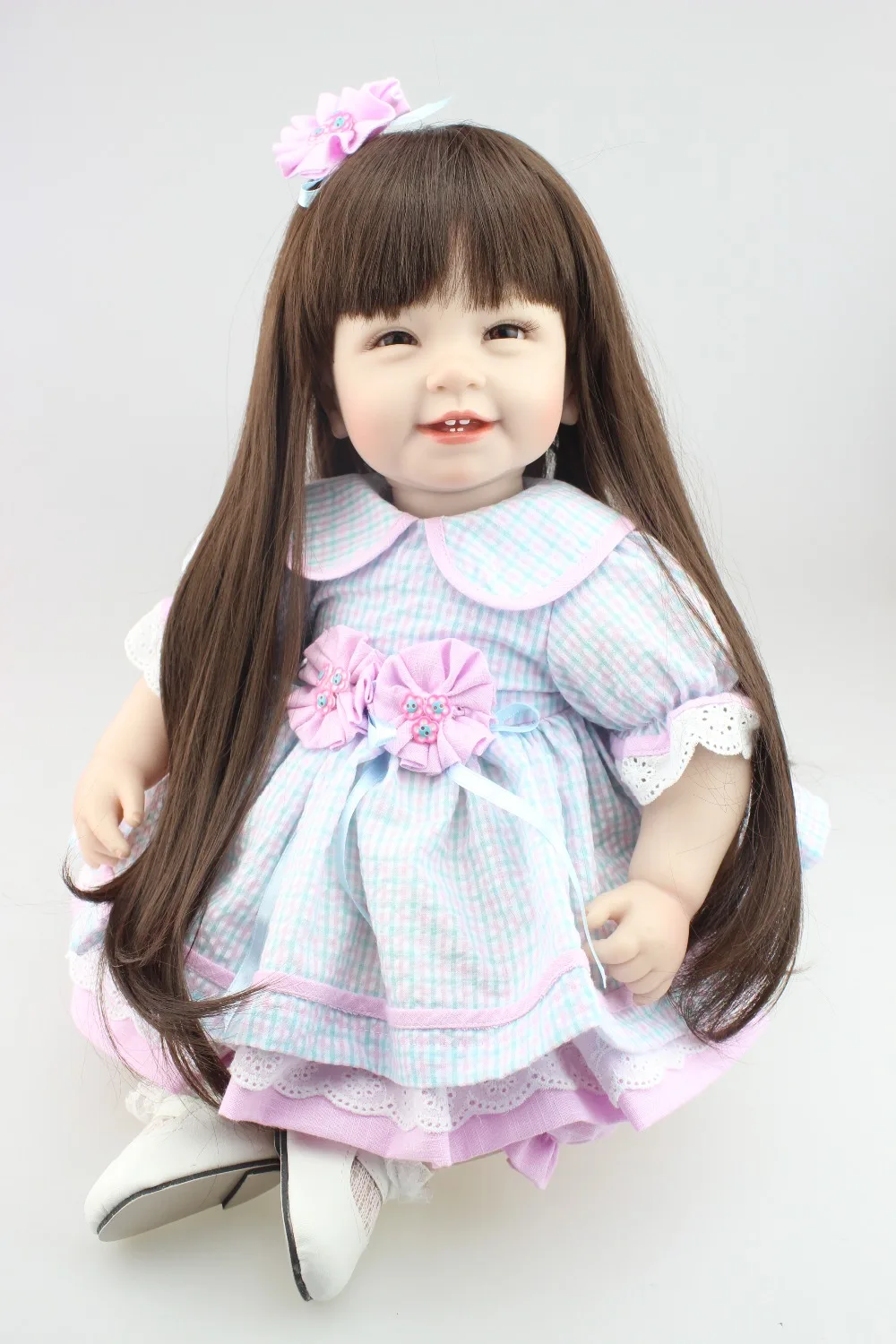 22inch 55cm Reborn Toddler baby doll lifelike sweet girl real gentle touch uniquebaby doll glue wig long wig for kids