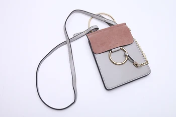European style big metal ring contrast color cowhide leather mini shoulder bag phone case bag