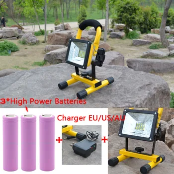 Rechargeable LED Floodlight Portable Spotlight Outdoor work site Camping Light 24led & 3* Super Powerful 18650 Battery & charger