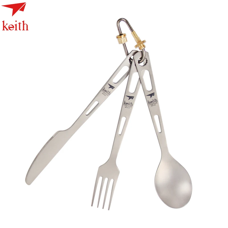 Outdoor And Camping Tableware Keith Ti5310 53g 3 PCS Titanium Spoon Fork Knife Camping Cutlery Outdoor Tableware