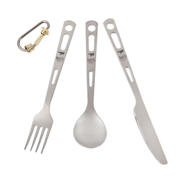 Outdoor And Camping Tableware Keith Ti5310 53g 3 PCS Titanium Spoon Fork Knife Camping Cutlery Outdoor Tableware